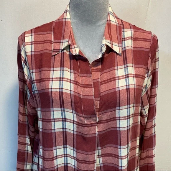 #0252 She + Sky Red Plaid Tunic w/ Button Cuffs-S - Picture 3 of 8